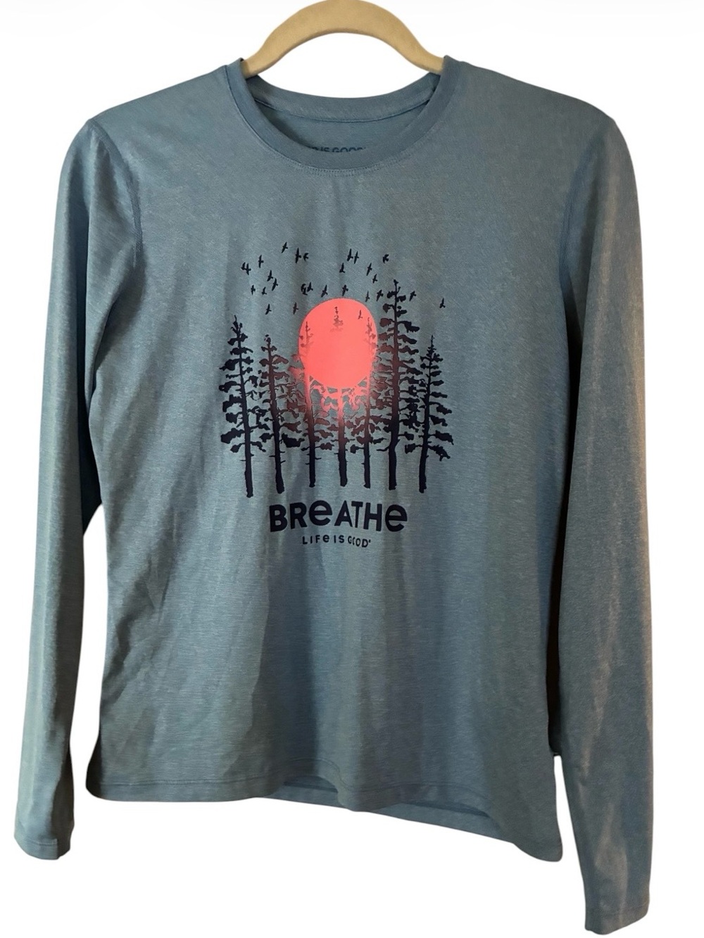Women's Breathe Forest Long Sleeve Crusher Light Blue T-shirt Sz XS